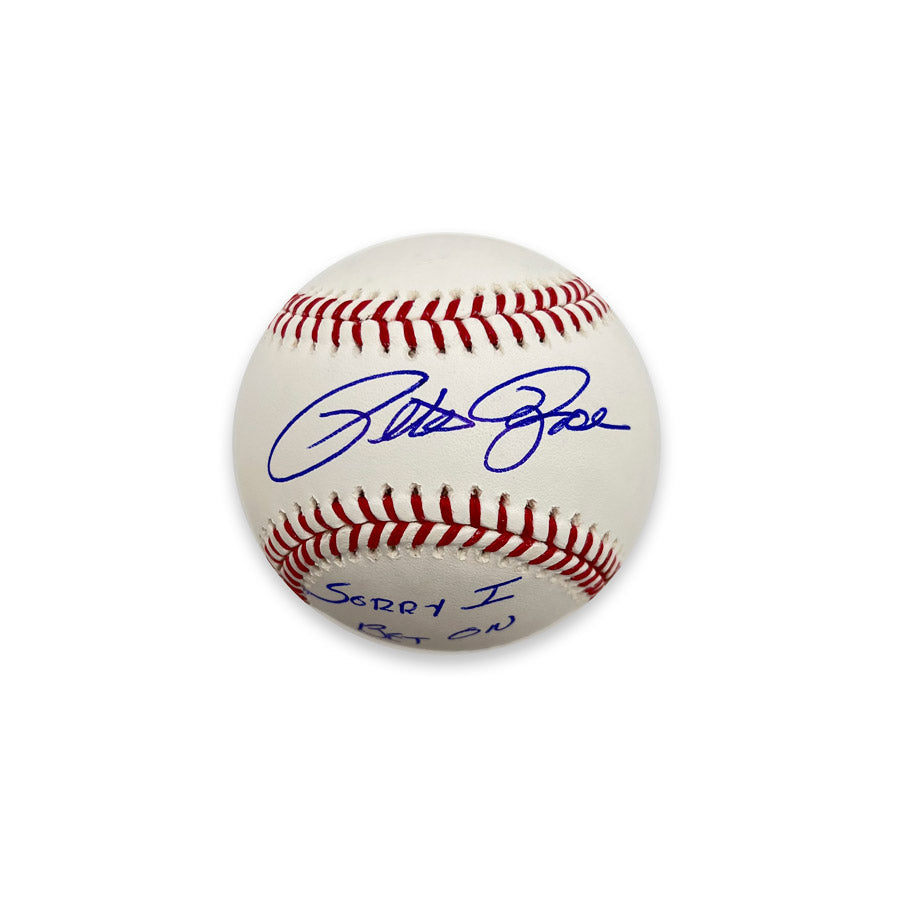 Pete Rose Autographed Official MLB Baseball Cincinnati Reds Sorry I Bet On  Baseball PR Holo Stock #202302