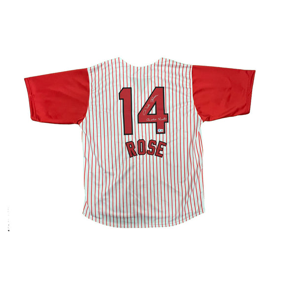 Pete Rose Signed Custom Pinstripe Baseball Jersey with Charlie