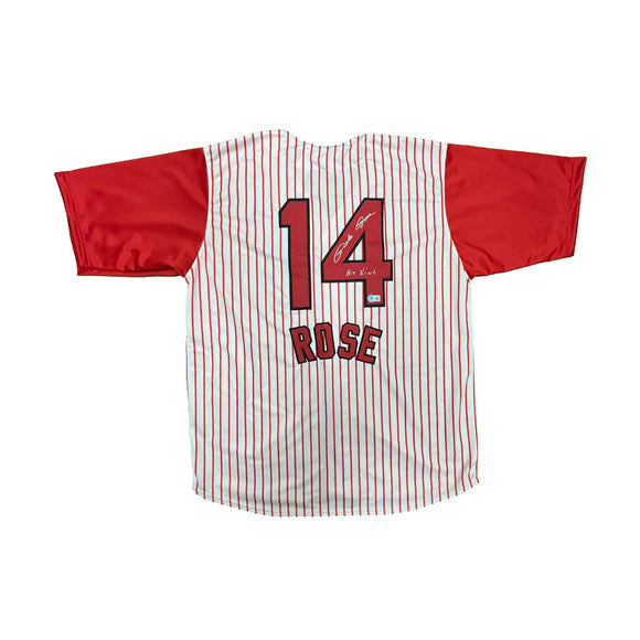 Pete Rose Signed Custom Pinstripe Baseball Jersey with 